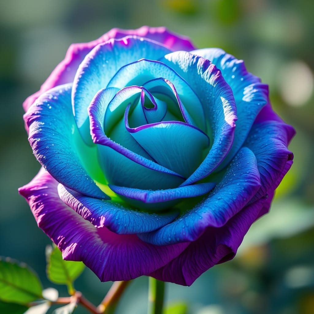 Celestial Blue Rose in Hyperrealistic Style