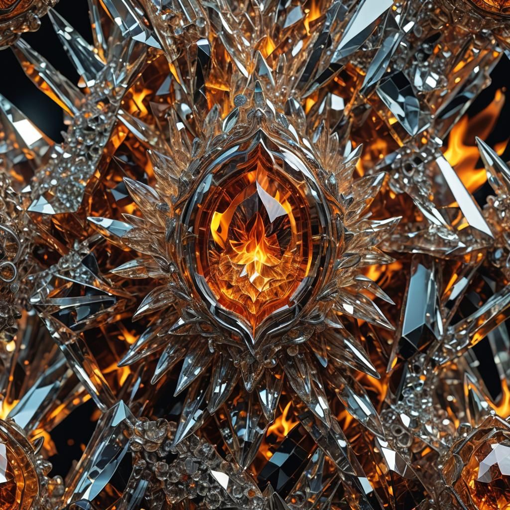 Hyperrealistic Crystal Figure in Flames