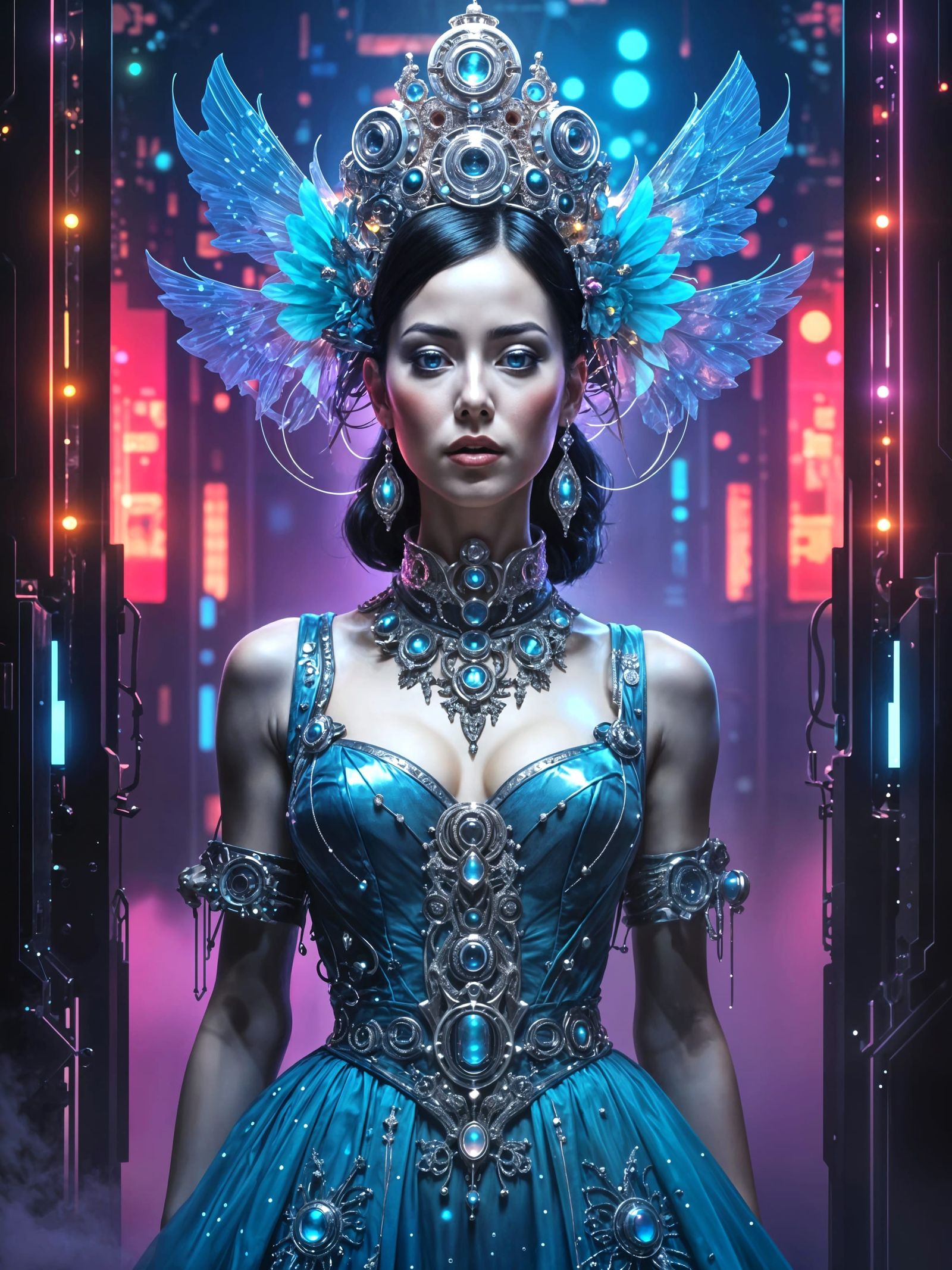 Glamorous Futuristic Russian Empress in Cyberpunk Nightclub