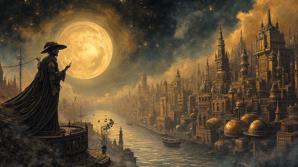 Epic Steampunk Cityscape in Pen and Ink