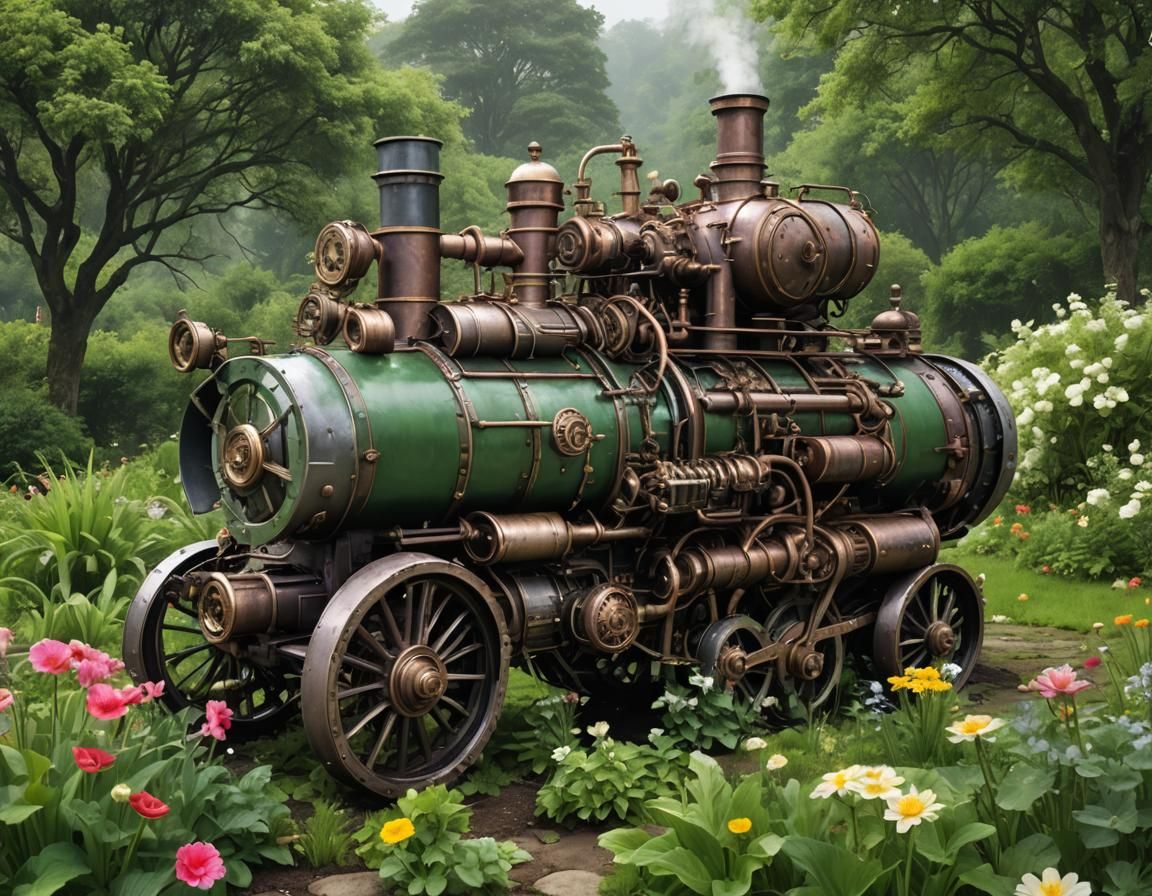 Steampunk Garden Blossoms on a Hilltop