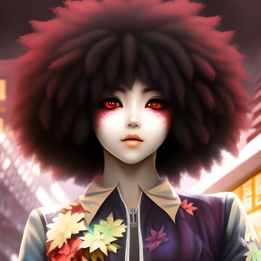 Beautiful Girl with Tokyo Ghoul Afro in Detailed Matte Paint...