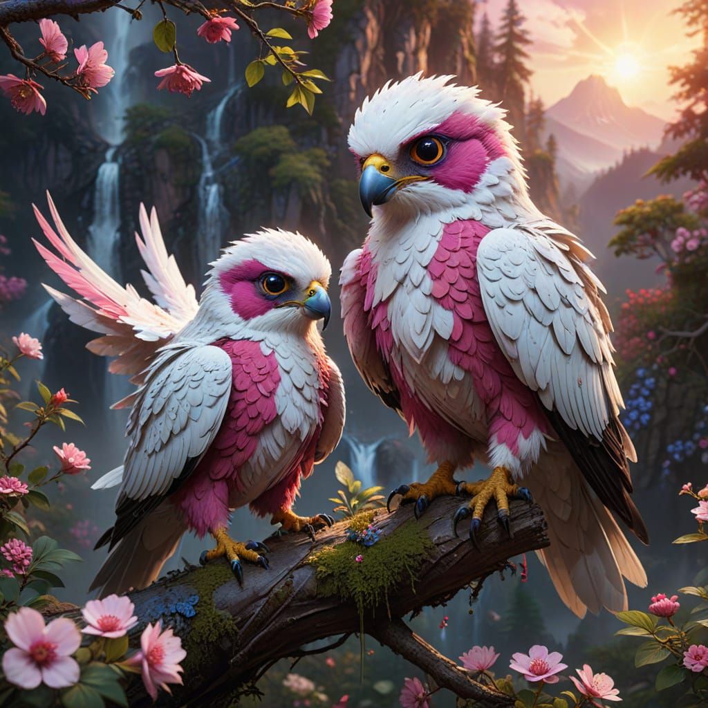 Cute Fluffy Falcon Hawk in Triadic Colors