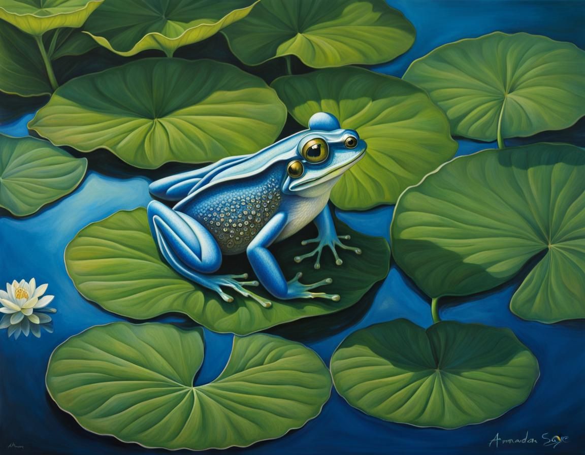 Baby Frog on Lotus Leaf, Hyperdetailed Surrealism