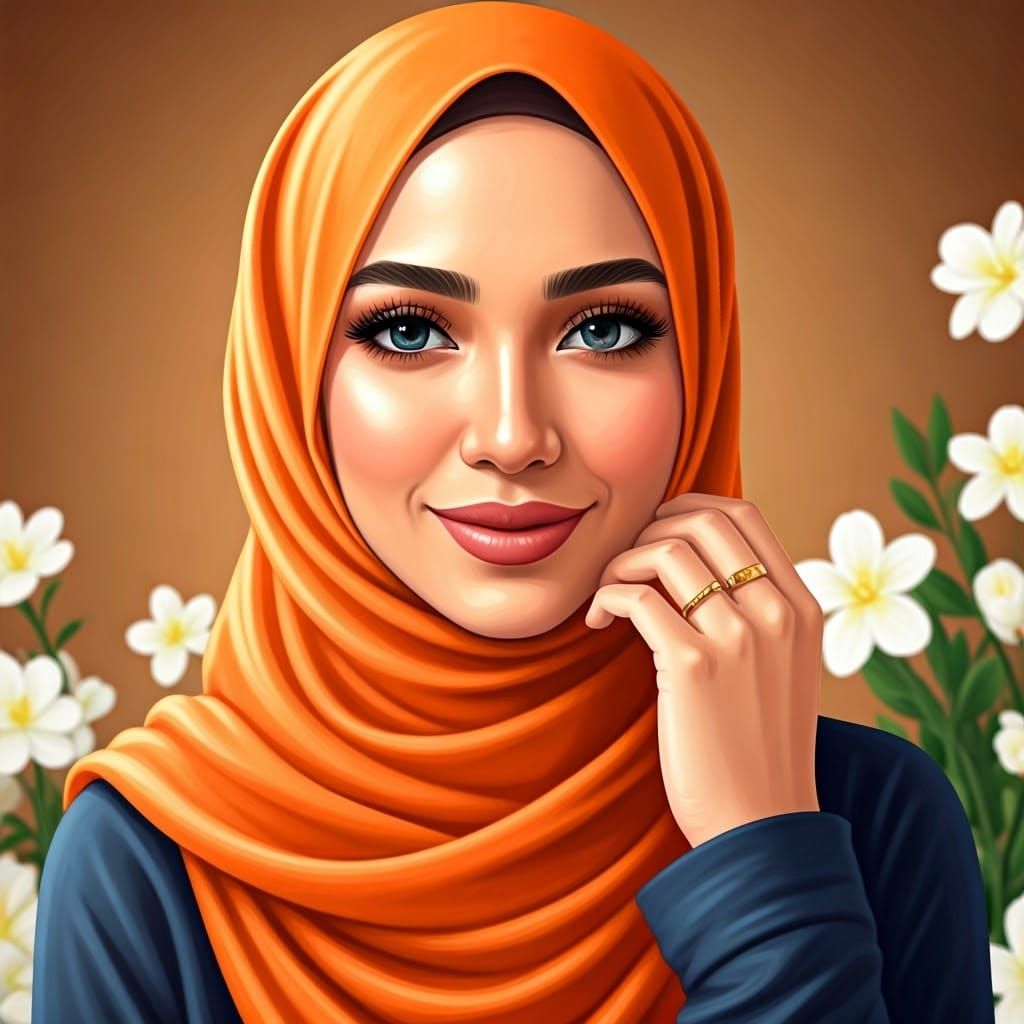 Elegant Futuristic Bride in Vibrant Orange and Golden Accent...