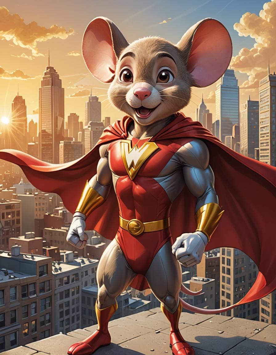Mighty Mouse Cartoon Portrait in Comic Style