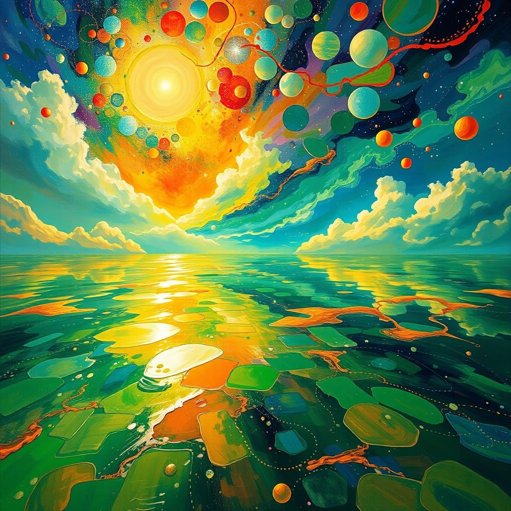 Cosmic Liquid Reflecting Celestial Fires in Abstract Art