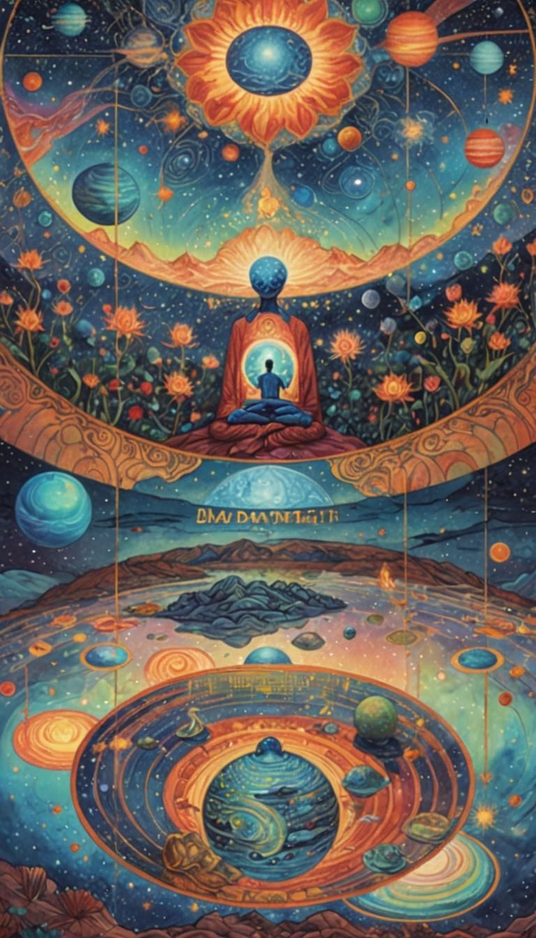 Surreal Cosmic Dreamscape with Astral Reflection