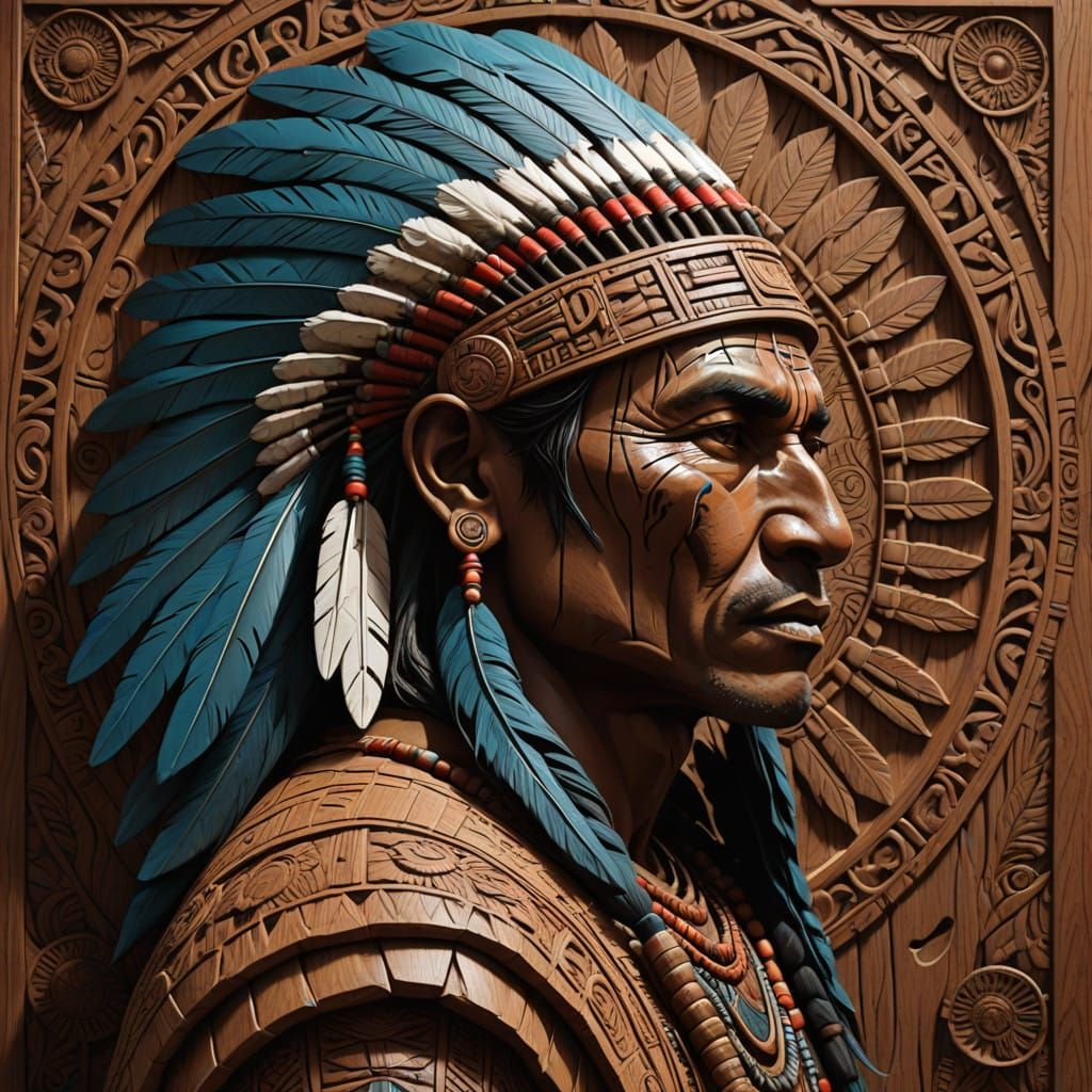 Vibrant American Indian Wood Carving in Fantastical Style