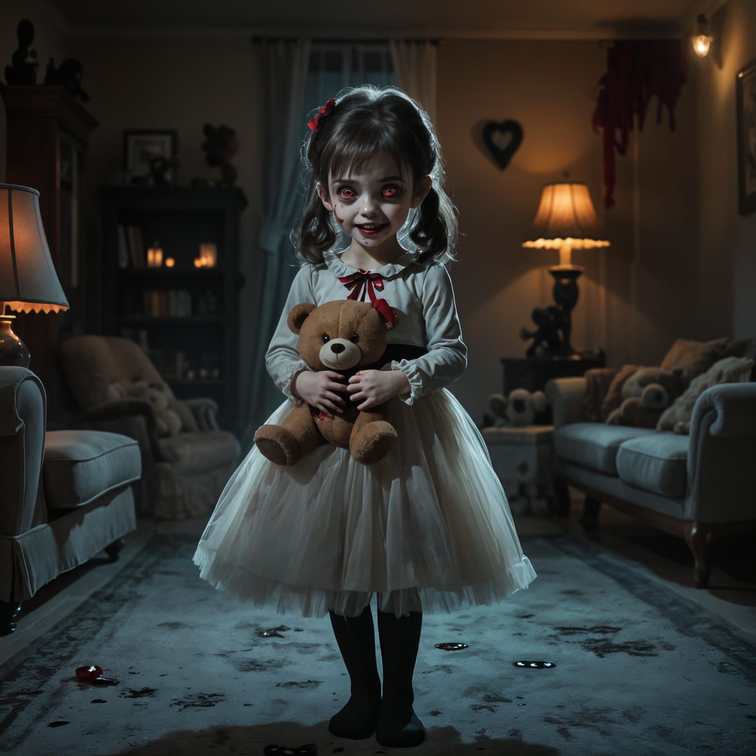 Cozy Vampire Girl with Teddy Bear