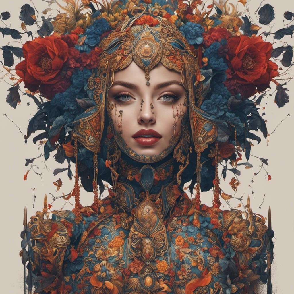 Girl and Skeleton with Rose in Day of the Dead Style