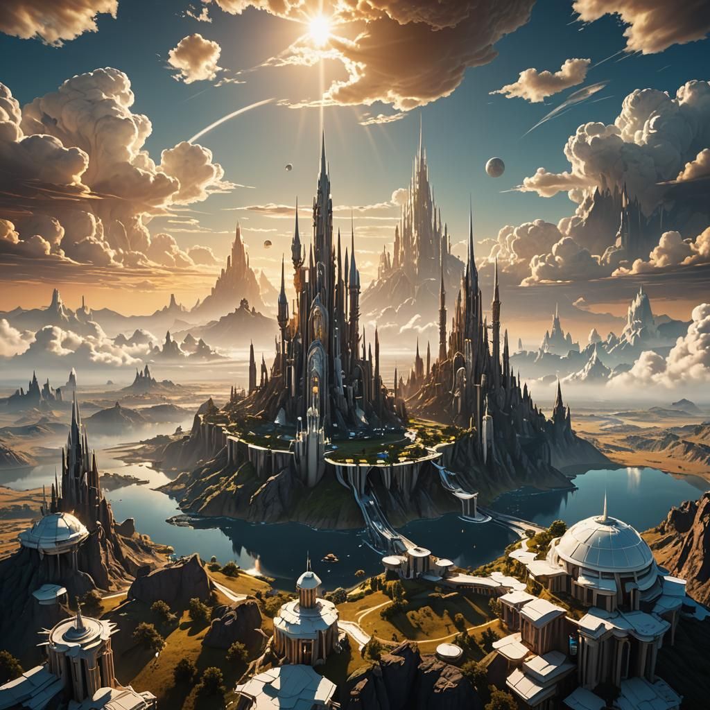 Majestic Sky Over Fantasy World in Cinematic Style