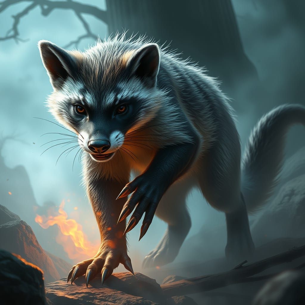 Majestic Mythical Ferret Wolverine Hybrid in Medieval Bestia...