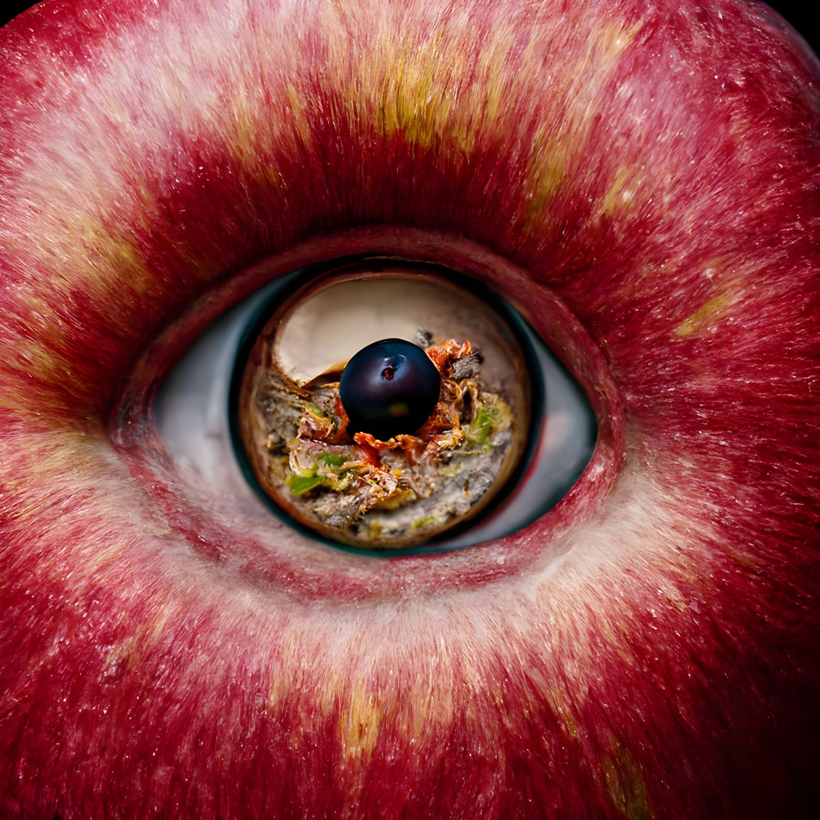 Hyperrealistic Eyeball Inside an Apple in 8k