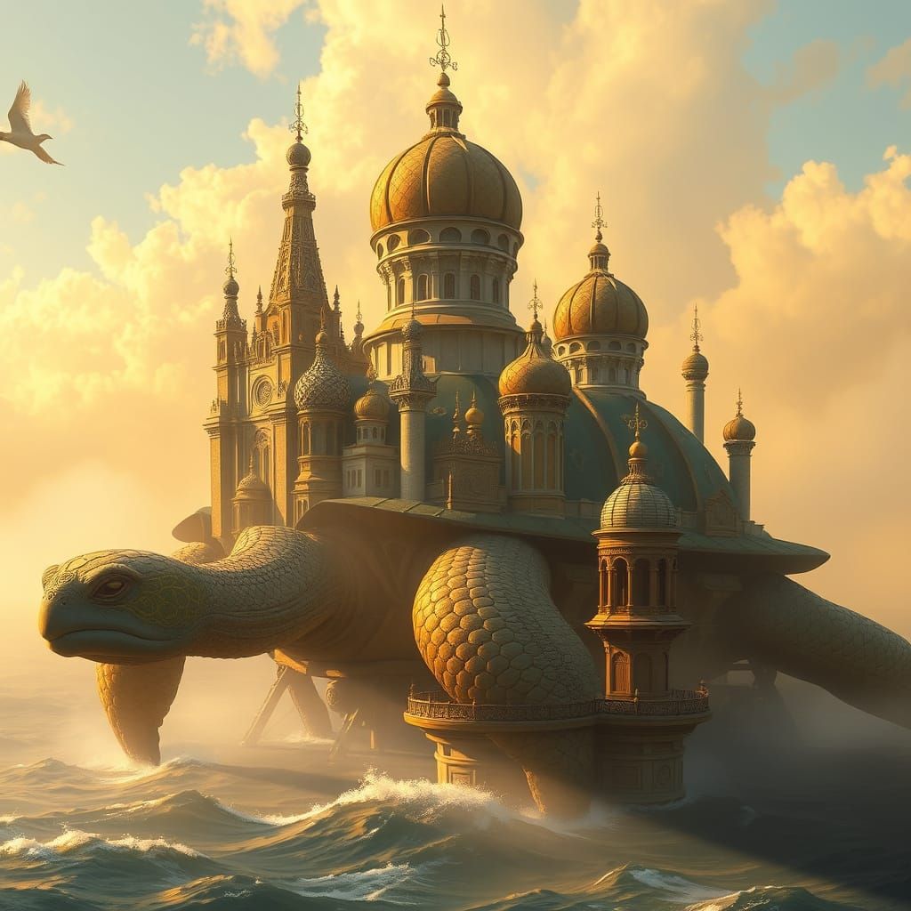 Turtle City Drifting in Golden Ocean