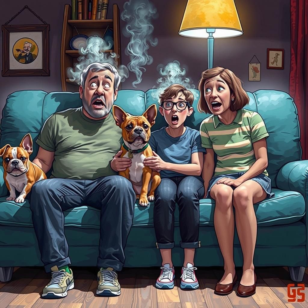 Comical Scene: Guilty Dog Farts on Couch