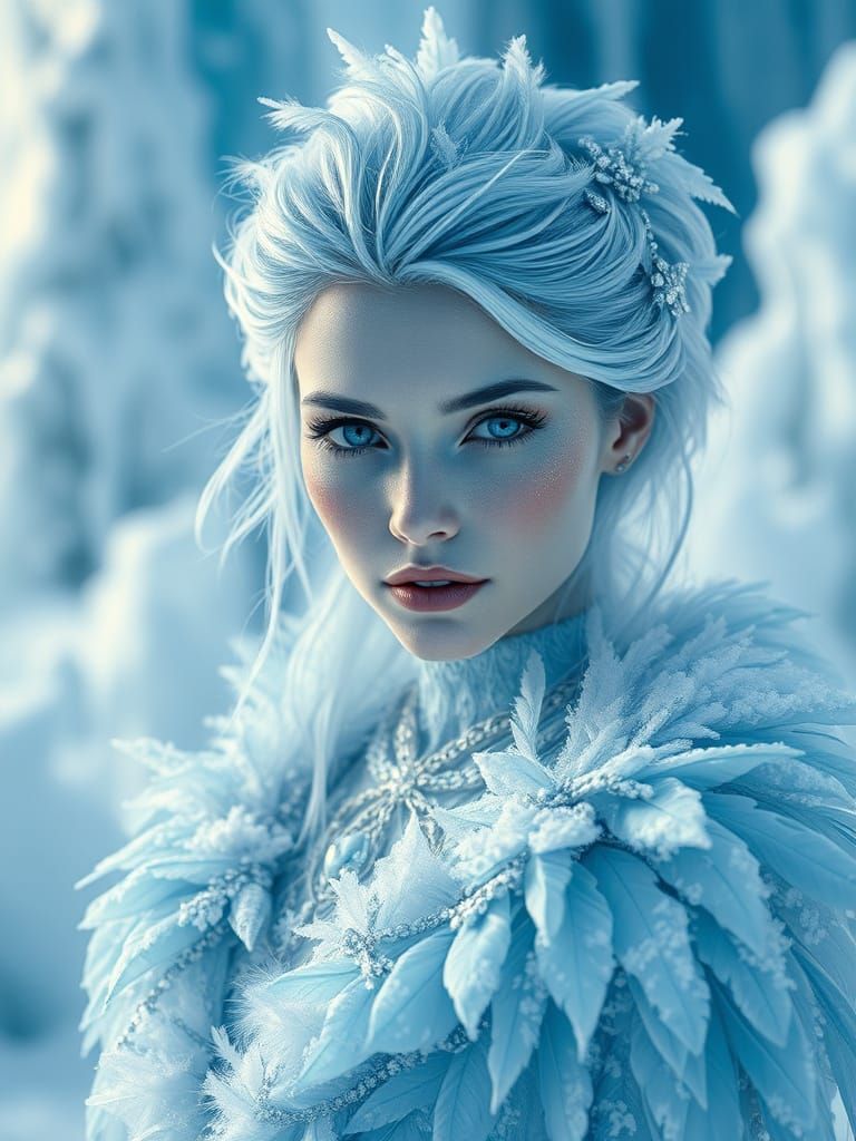 Frozen Goddess in Winter Wonderland, in Cyberpunk Style