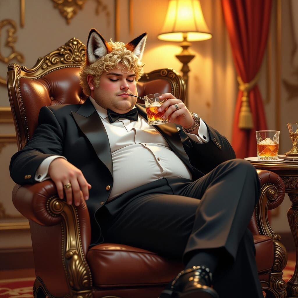 Fox-Eared Man Receives Pedicure in Ornate Setting