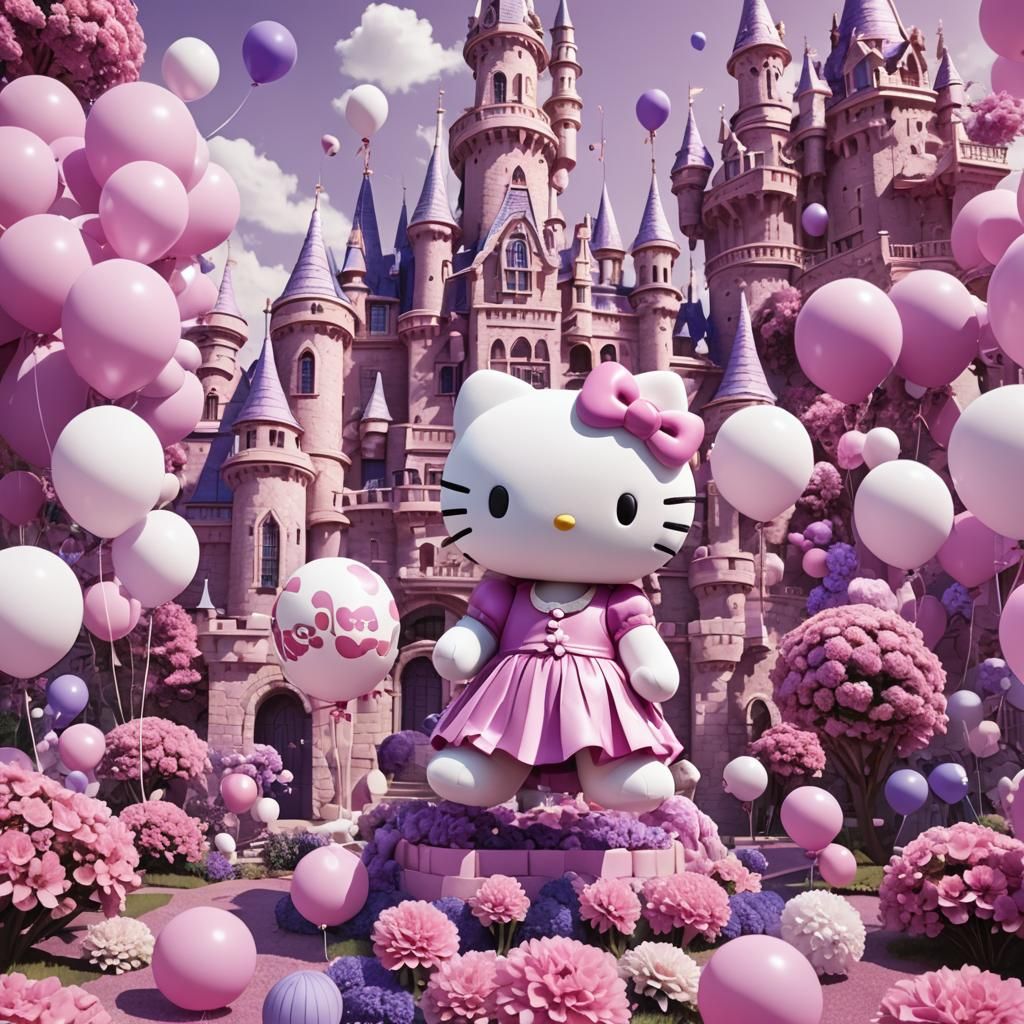 Hello Kitty Plushie in Whimsical 3D Rendered Castle