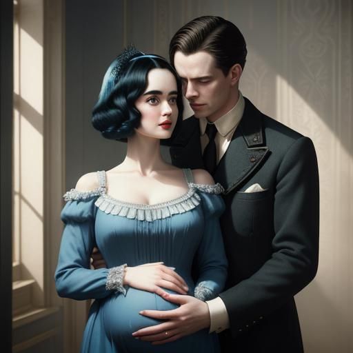 Pregnant Miss Peregrine in Ornate Home, Surreal Portrait