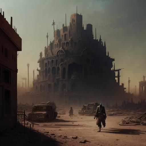 Zombie in Desert Ghost Town: Horror Illustration