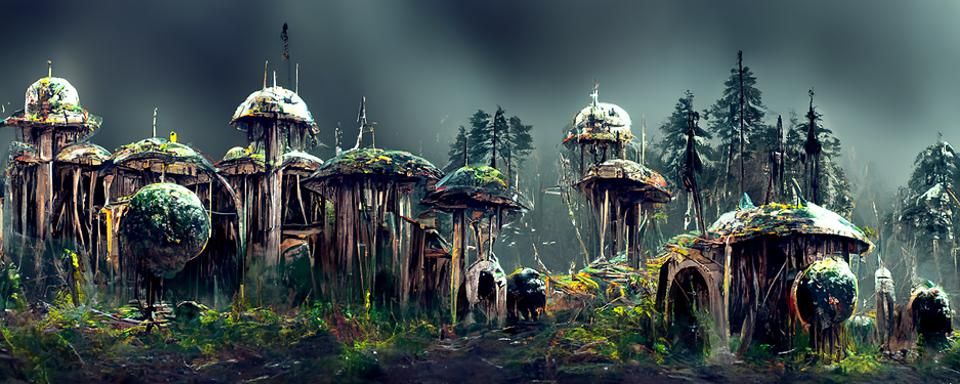 Ewok Homes on Endor: Detailed Matte Painting