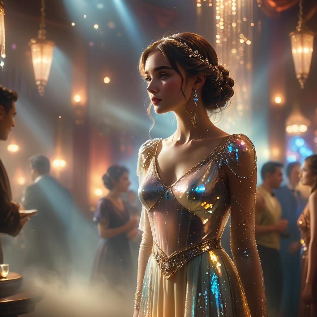 Ethereal Woman in Misty Club, Kinkade Style