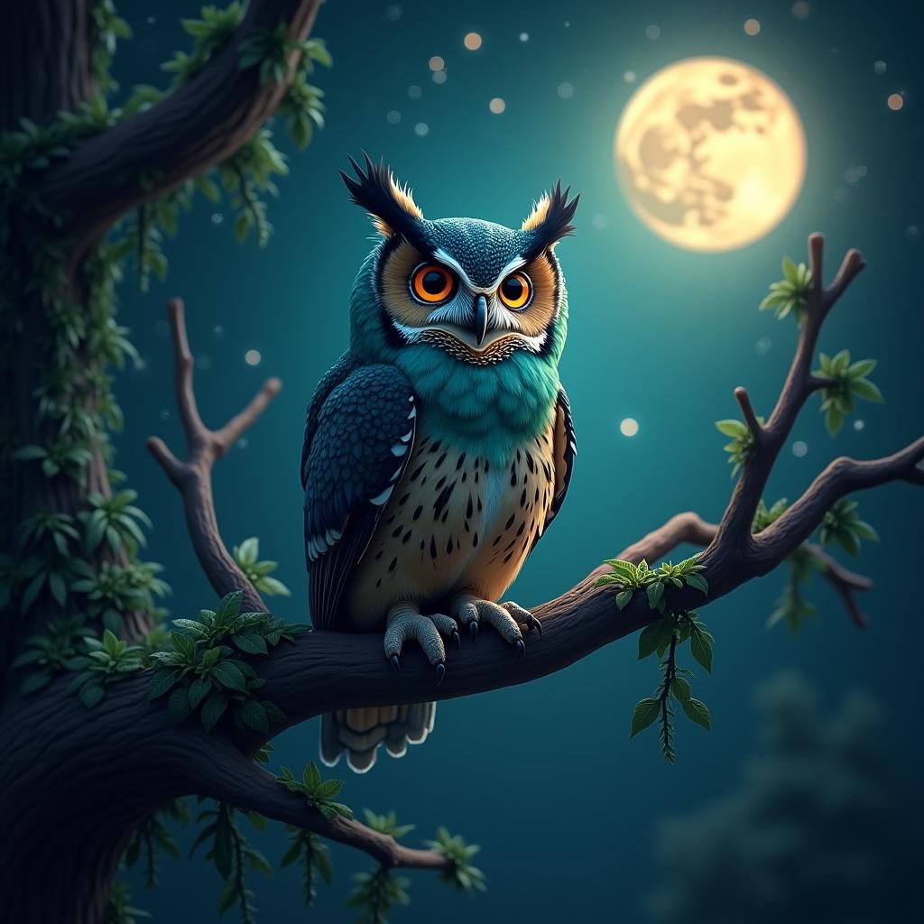 Majestic Owl in Mystical Forest: Matte Painting Style