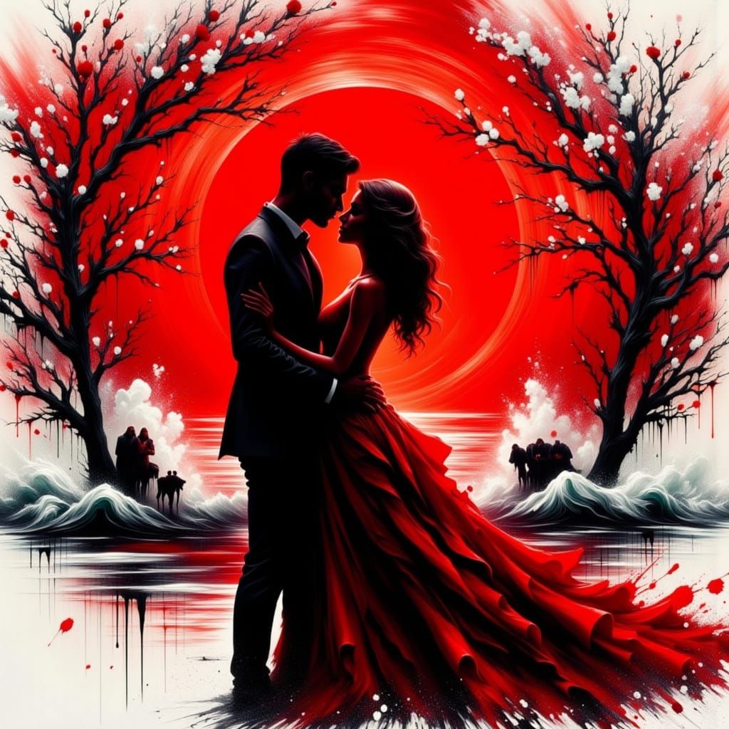 Romantic Tango Silhouette in Impasto Style