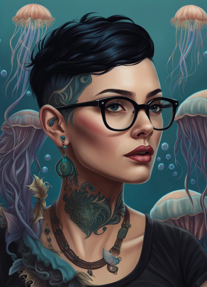 Sea Witch Portrait with Jellyfish Tattoo