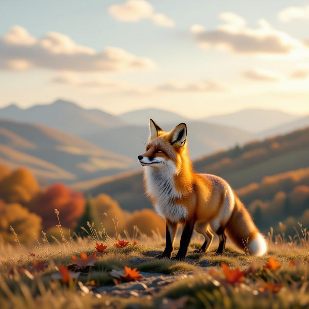 Serene Fox on Autumn Hilltop in Magical Realism