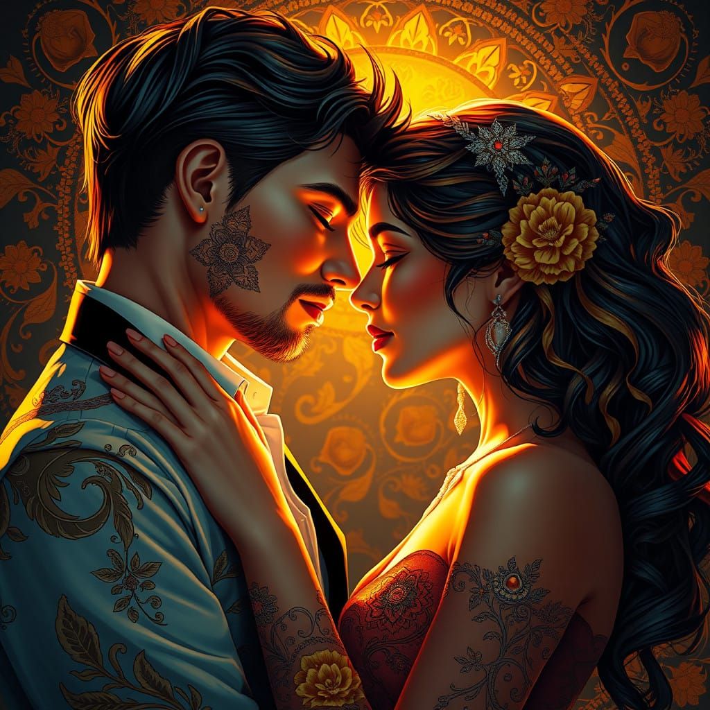 Surreal Portrait of Lovers in Golden Light