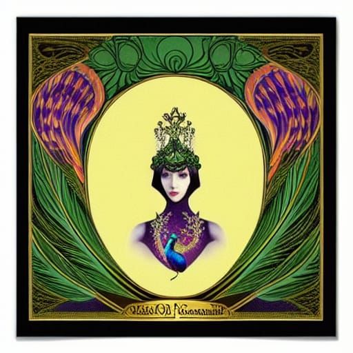Mysterious Queen with Peacock, Art Nouveau Style