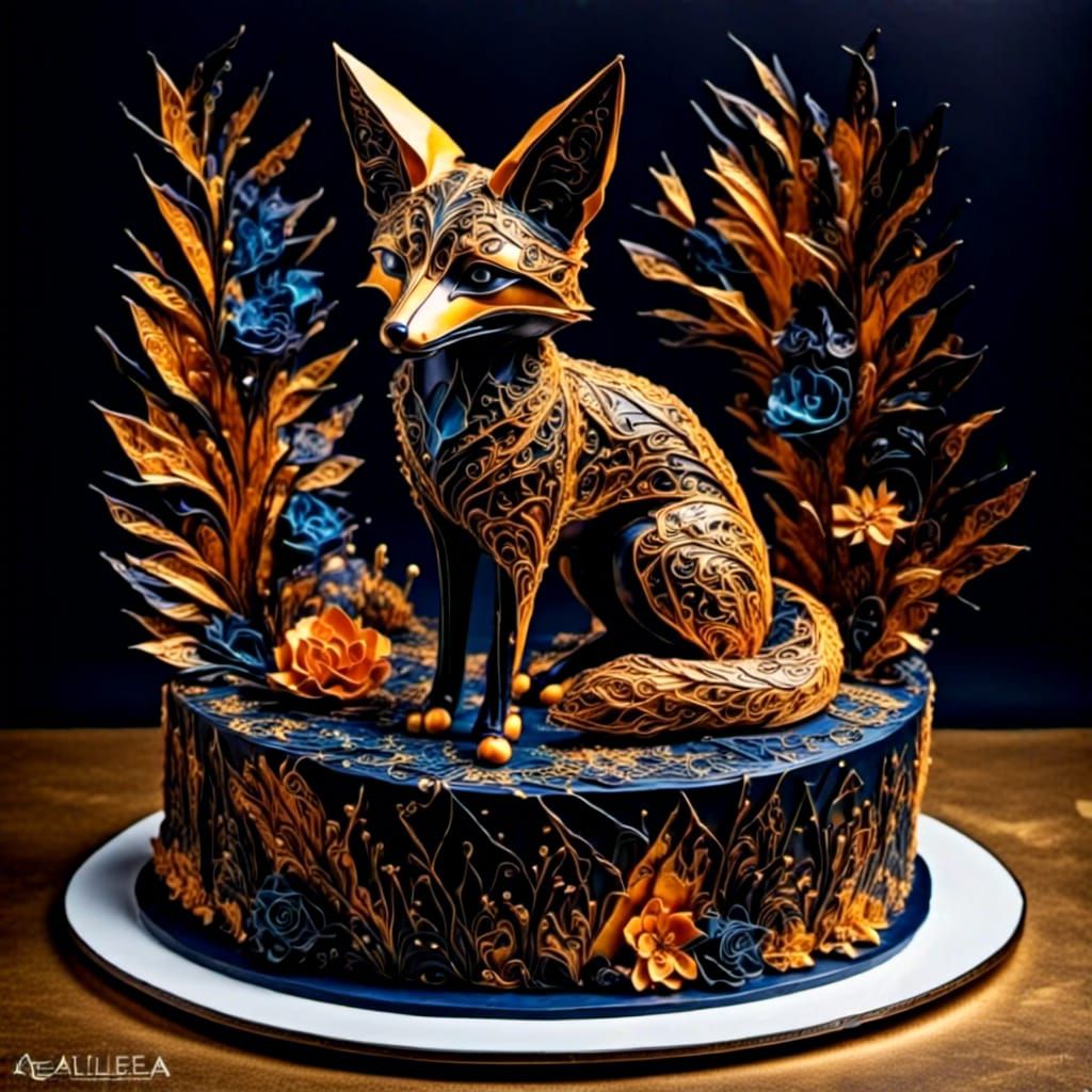 Origami Fox Cake Masterpiece with Icing Details