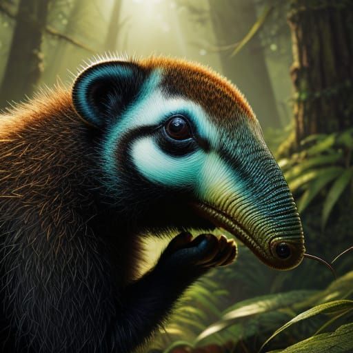 Anteater Eating Ants in Lush Forest: Digital Art