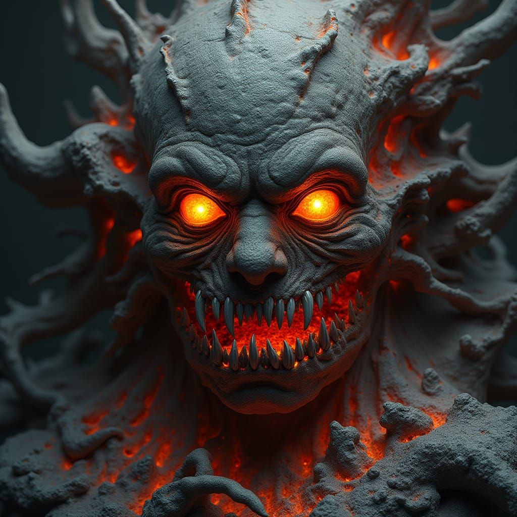 Grotesque, Lava-Crafted Humanoid with Fiery Eyes