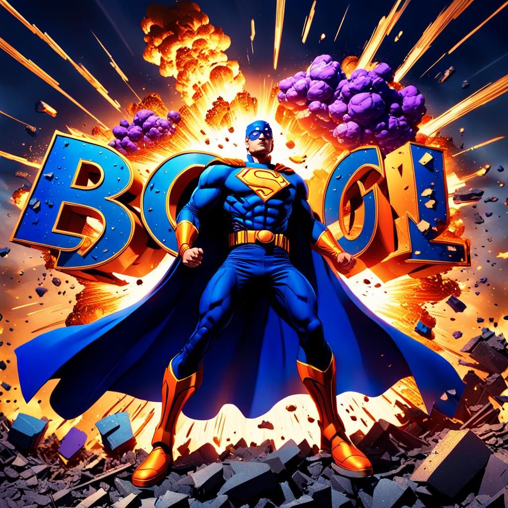 Superhero in Comic Book Explosion with Golden Boom