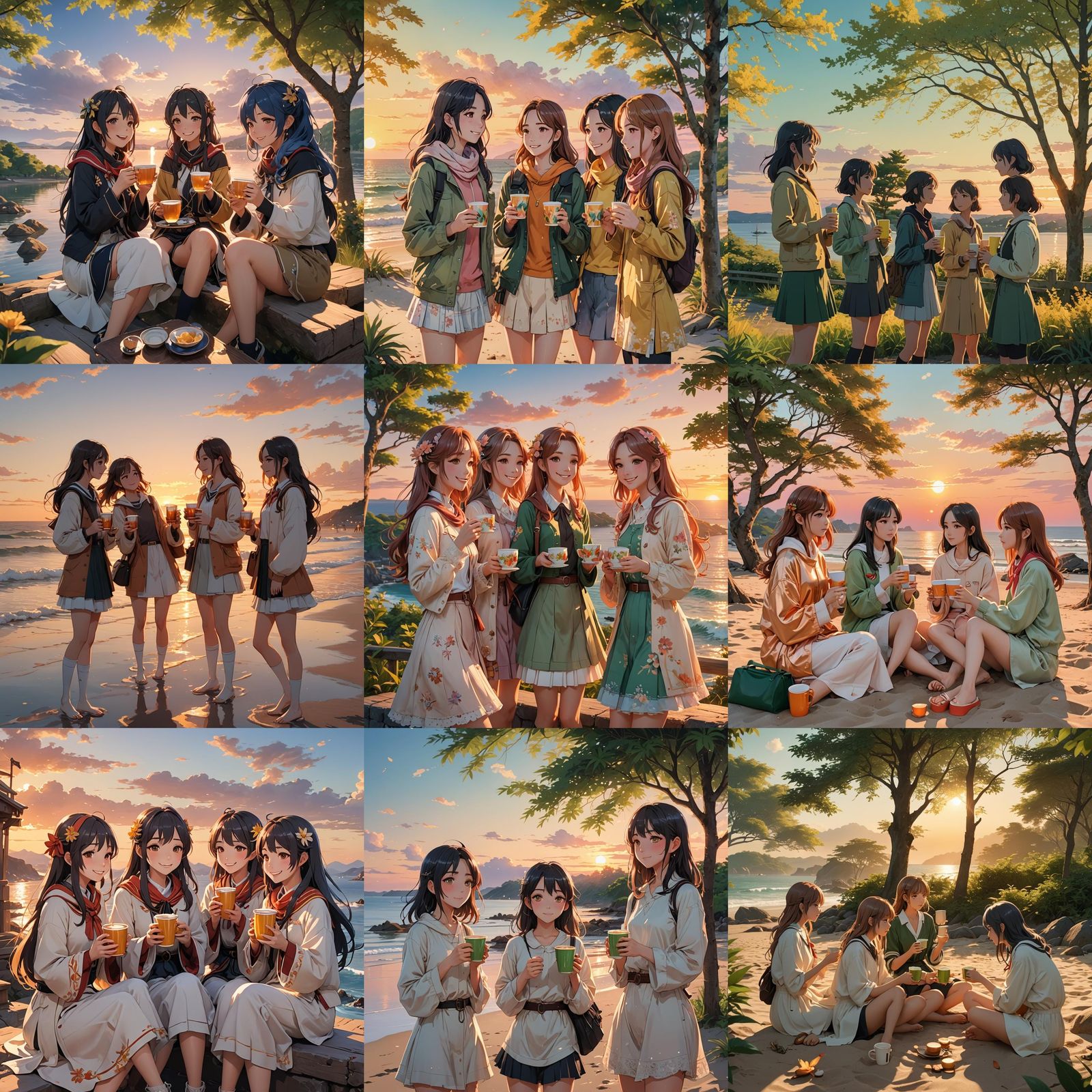 Friends Enjoying Sunset: Anime-Inspired 3D Art