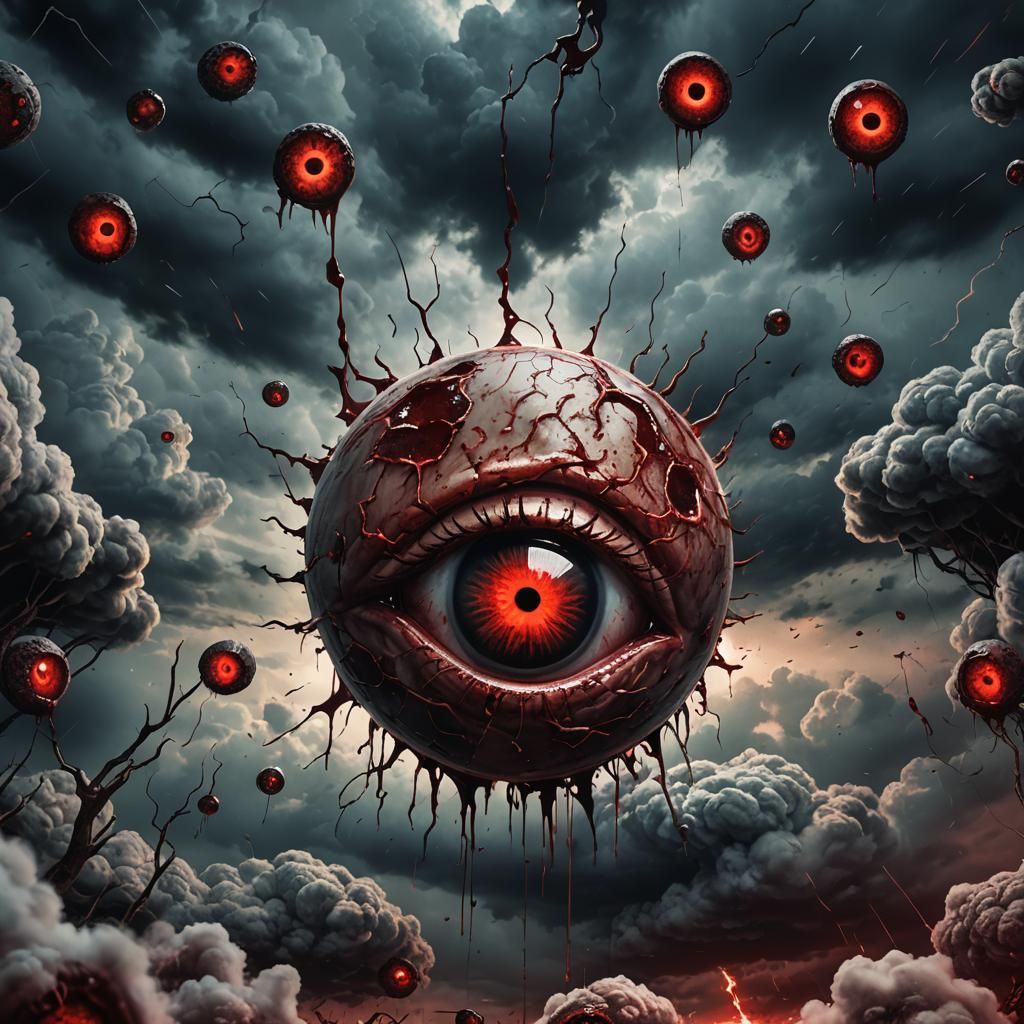 Eerie Eyeballs Falling from a Dark Sky