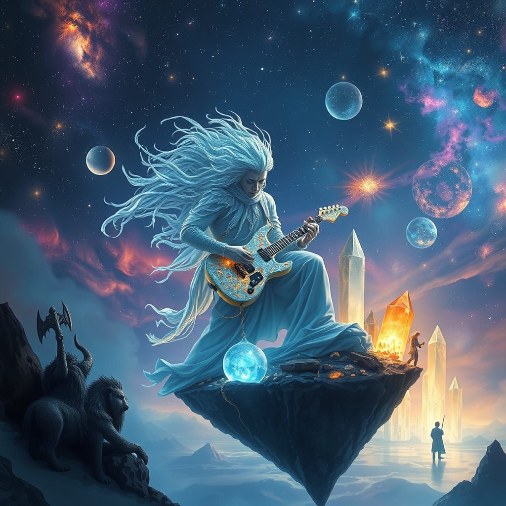 Spectral Guitarist's Celestial Solo: Hyperrealistic Matte Pa...