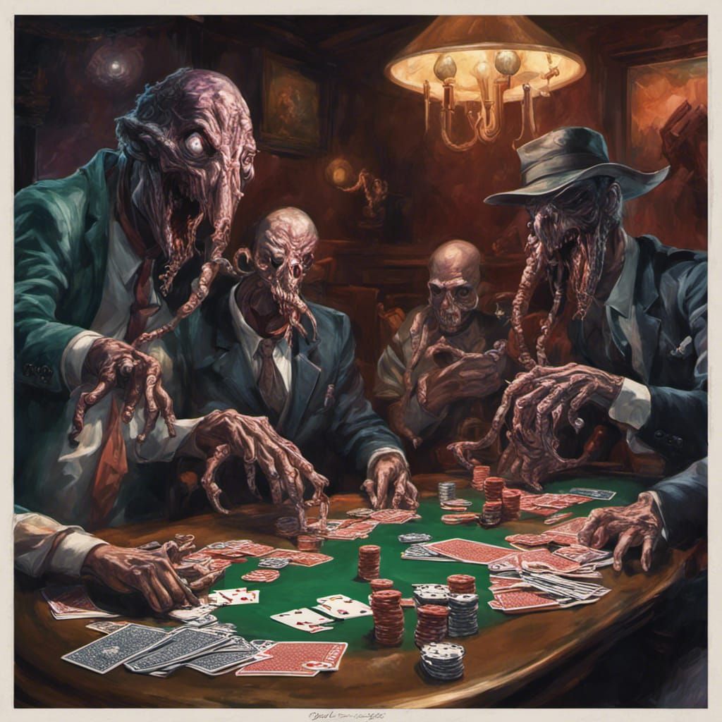 Eldritch Horrors Play Poker: Hyperrealistic Concept Art
