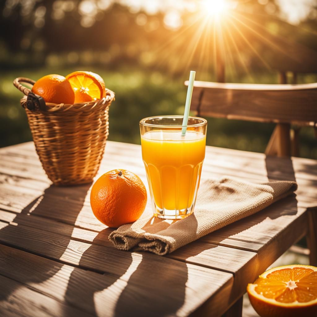 Orange Juice Still Life with Sunglasses, Bokeh