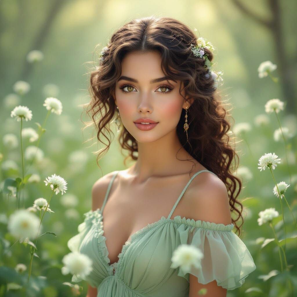 Ethereal Woman Surrounded by Hortensia Flowers