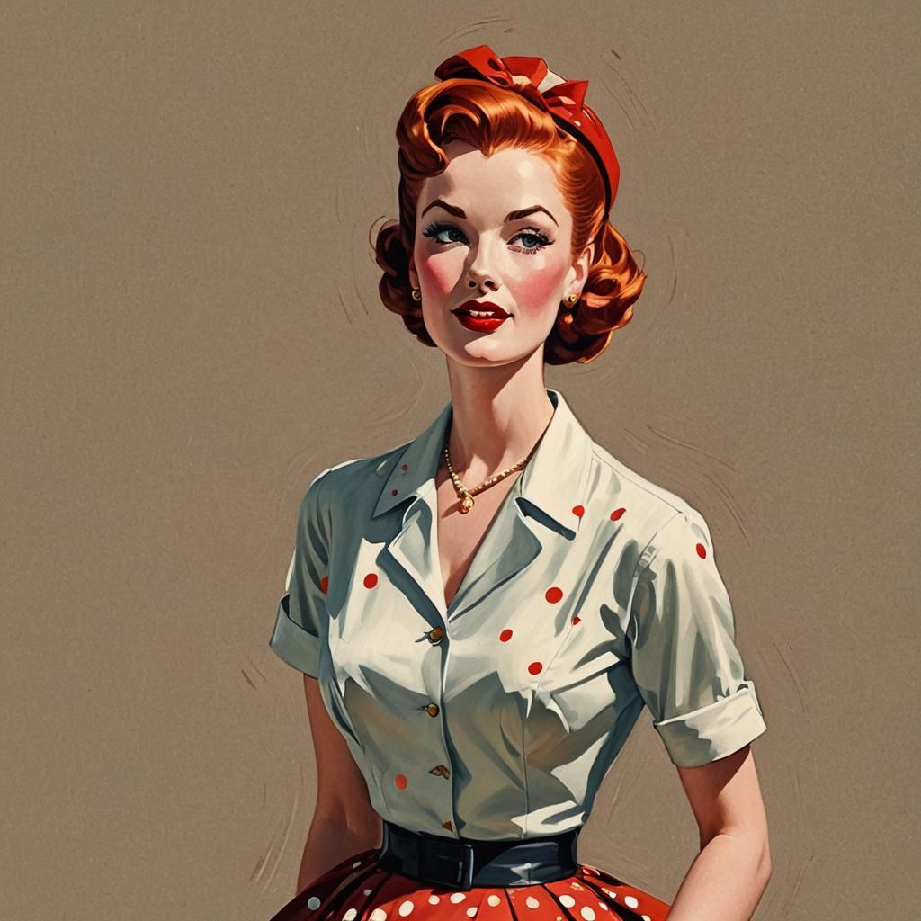 Vintage 1950s Pop Art Woman in Gouache Style