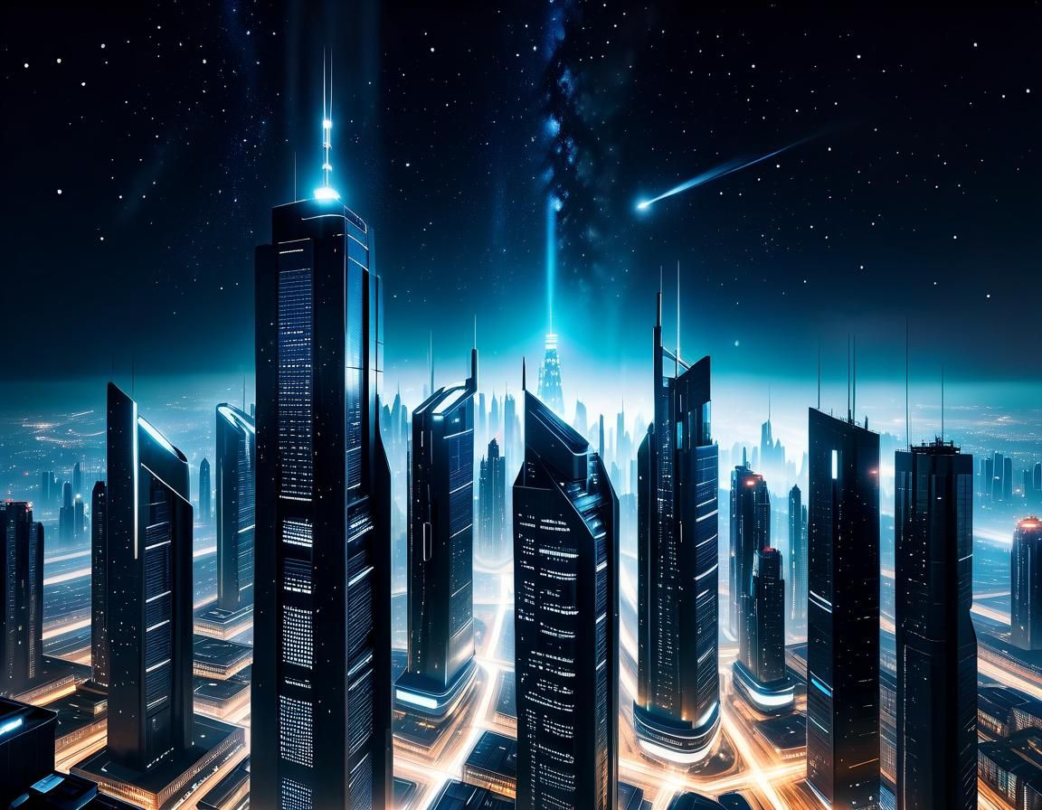 Futuristic Metropolis Under a Starry Sky