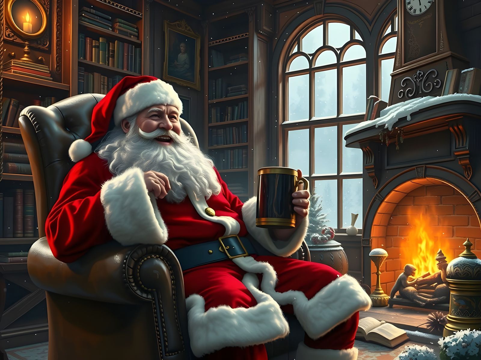 Santa Claus in a Cozy Study Scene