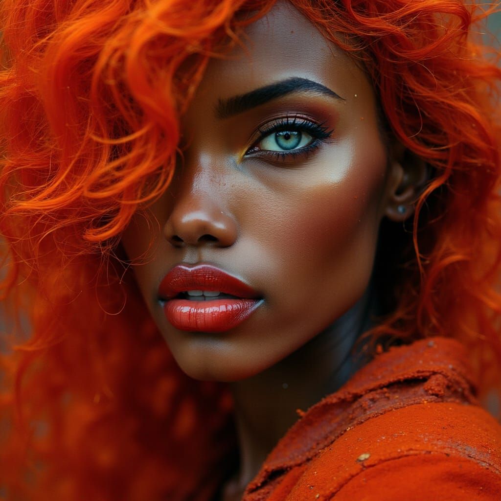 Fiery Red-Haired Warrior Goddess Portrait