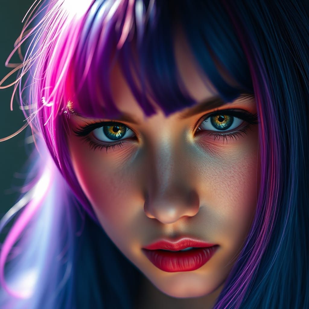 Hyperrealistic Portrait of Woman with Ombre Hair