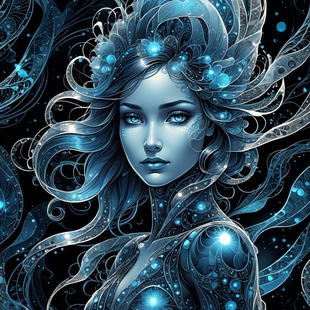 Bioluminescent Woman in Art Deco Style