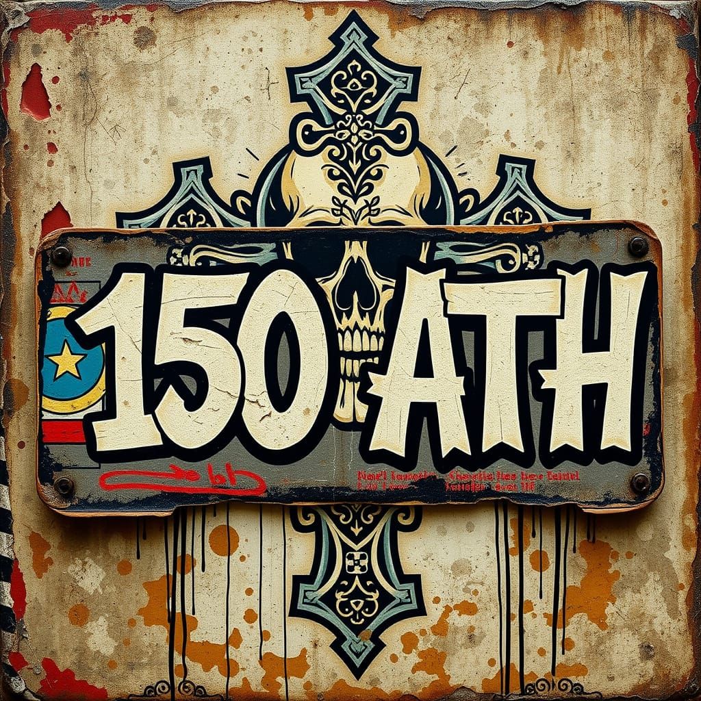 Vintage Street Art Sign with Skull and Cross